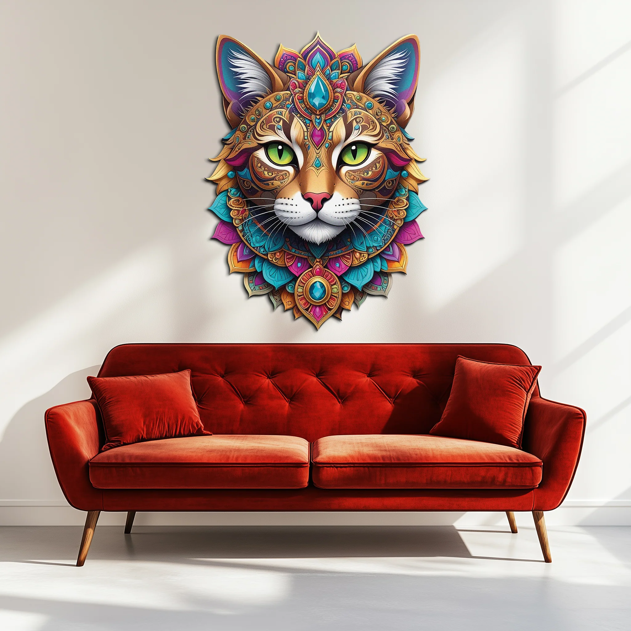Psychedelic Mandala Cat Wall Art – Vibrant Boho Decor-KAFUVM025 - Image 3