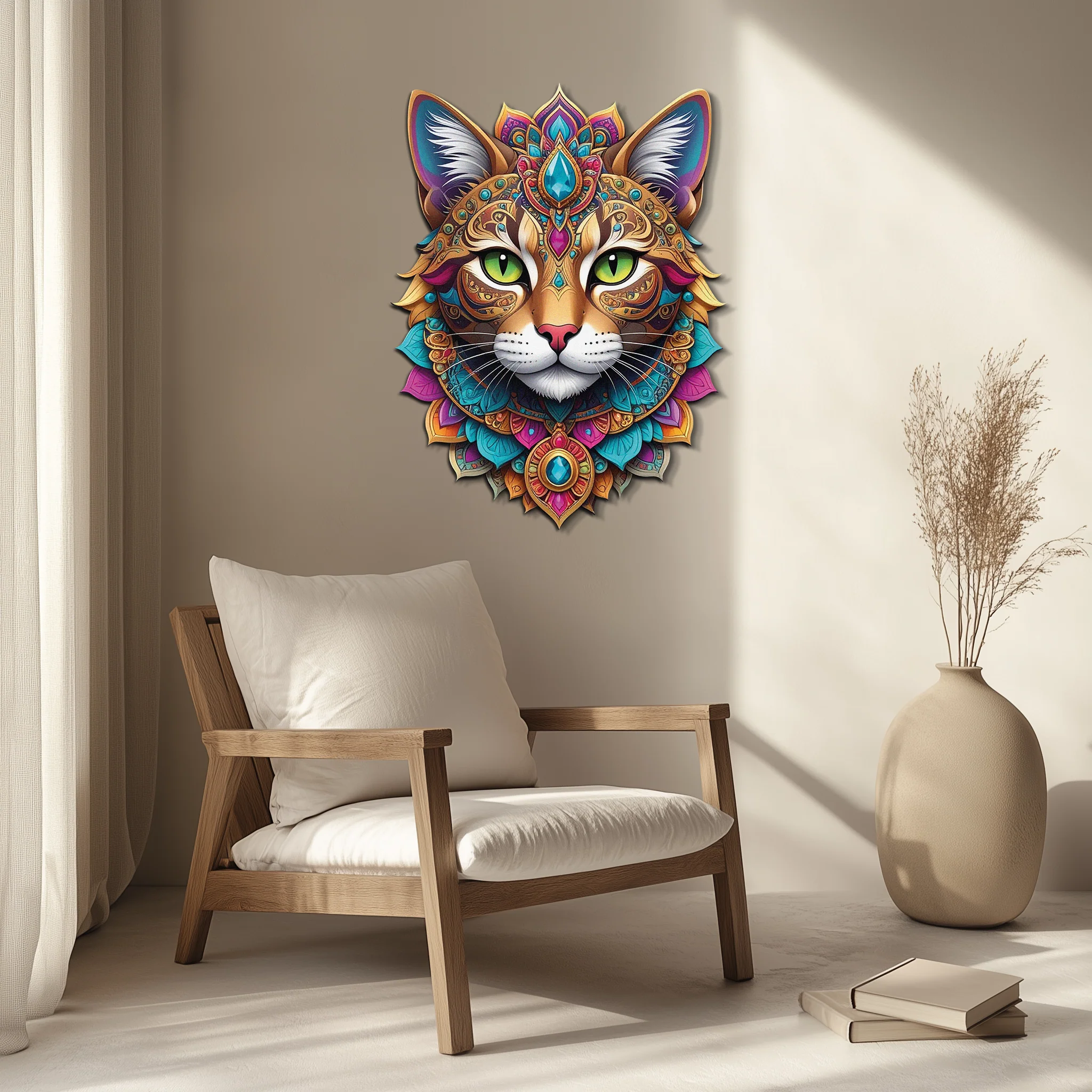 Psychedelic Mandala Cat Wall Art – Vibrant Boho Decor-KAFUVM025 - Image 4