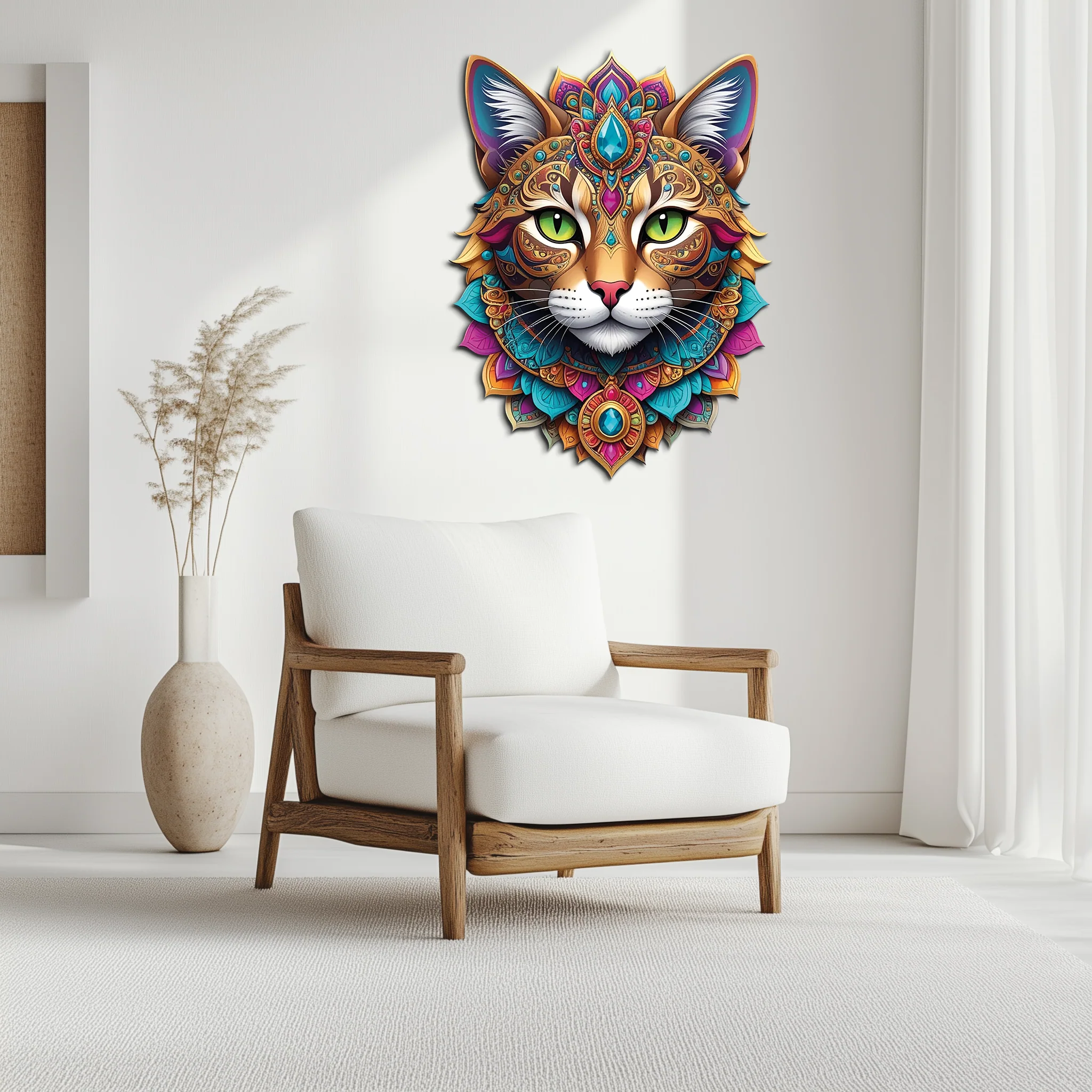 Psychedelic Mandala Cat Wall Art – Vibrant Boho Decor-KAFUVM025 - Image 8