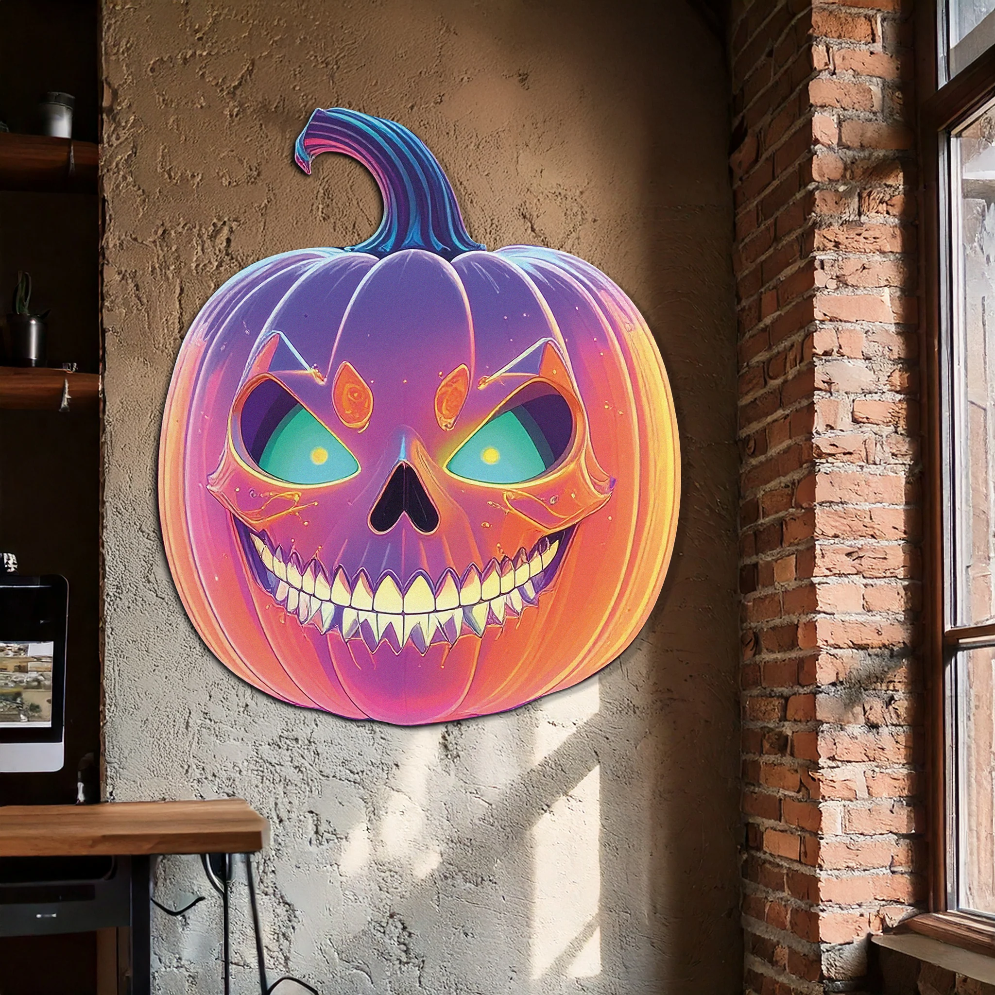 Pumpkin Metal Wall Art – Halloween Jack-o'-Lantern Decor-KAFUVM027 - Image 2
