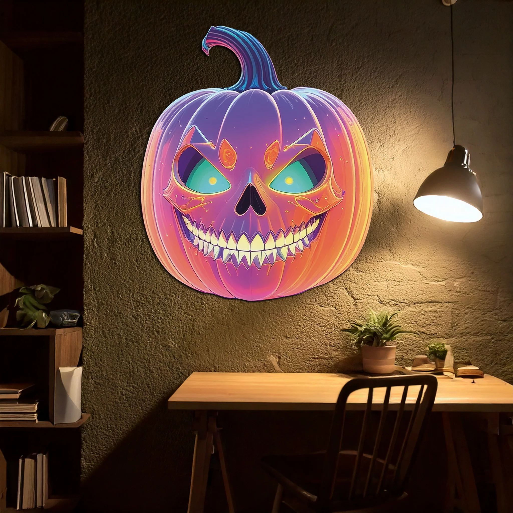 Pumpkin Metal Wall Art – Halloween Jack-o'-Lantern Decor-KAFUVM027 - Image 3