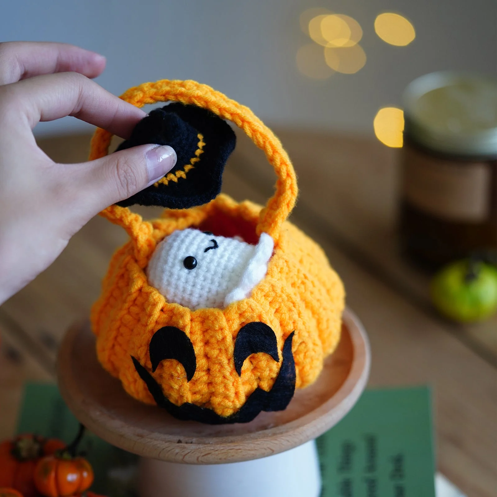 Pumpkin with Little Ghost. Halloween Amigurumi DIY Crochet Kit Wizardi F07N8-M102 - Image 3