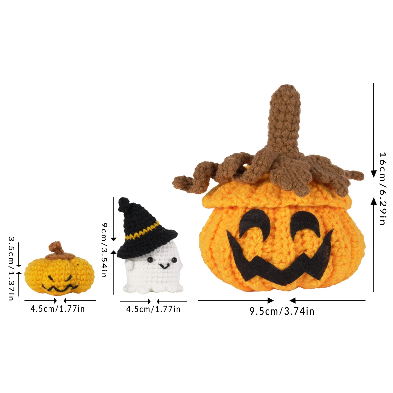 Pumpkin with Little Ghost. Halloween Amigurumi DIY Crochet Kit Wizardi F07N8-M102 - Image 4