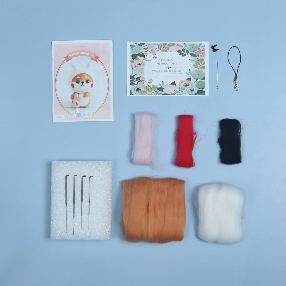 Puppy in Rabbit Costume Needle Felting Kit. Wizardi DIY Wool Craft Kit F07N8-W4 - Image 3