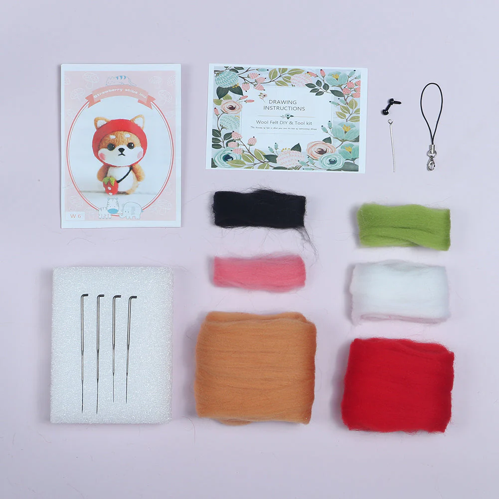 Puppy in Strawberry Costume Needle Felting Kit. Wizardi DIY Wool Craft Kit F07N8-6 - Image 2