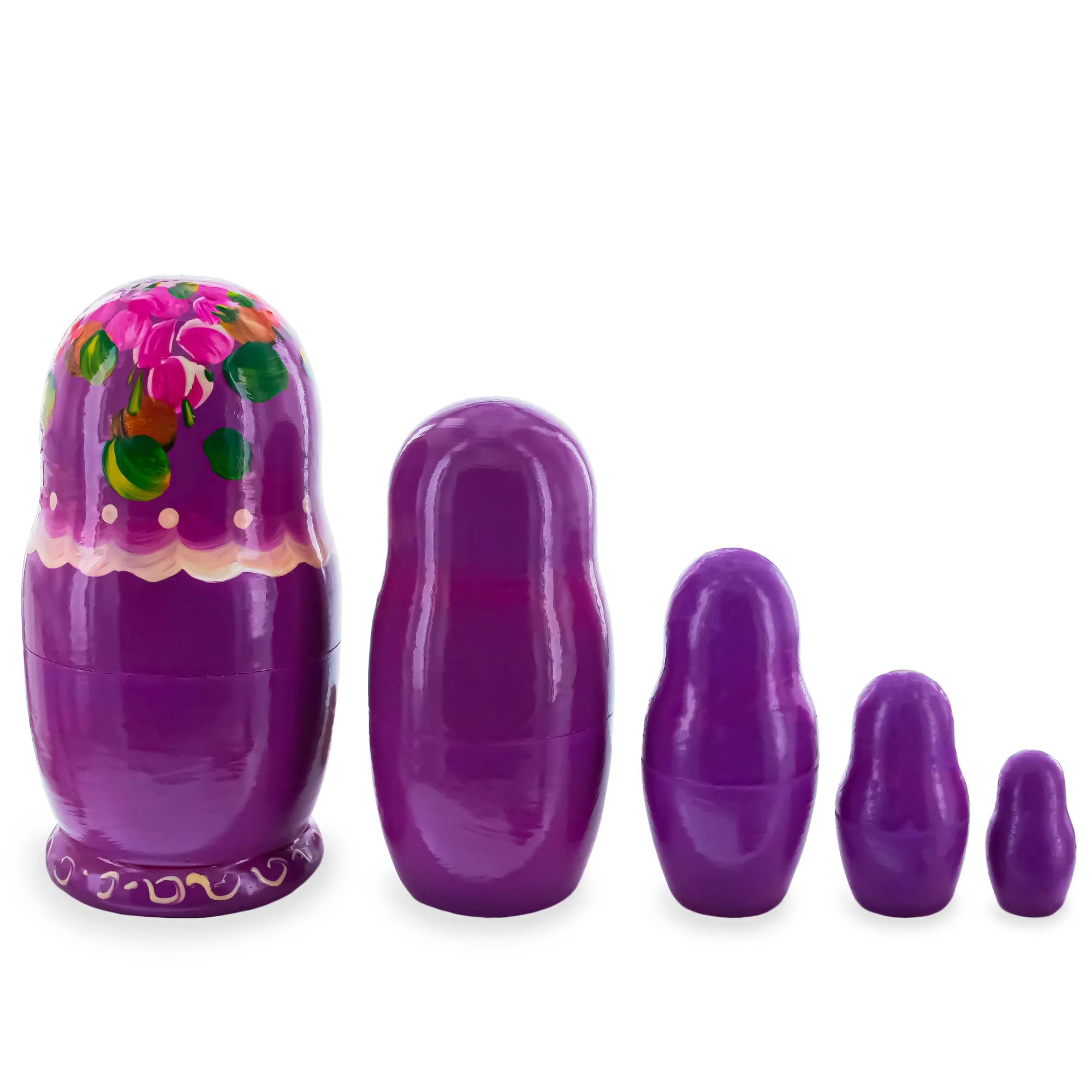 Purple Color with Pink Flowers Wooden  Nesting Dolls - Image 2