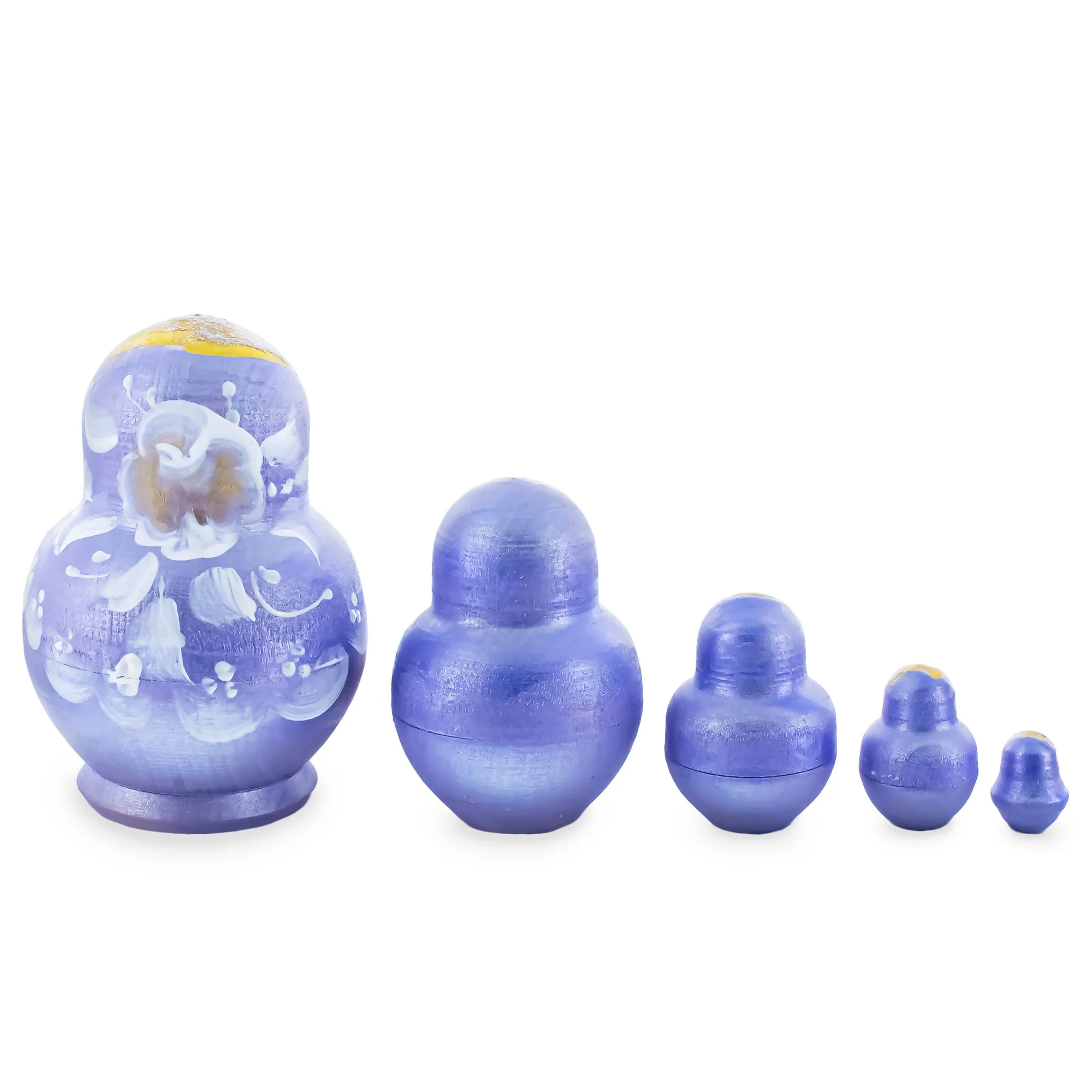Purple Color with White Color Flowers Wooden  Nesting Dolls - Image 2