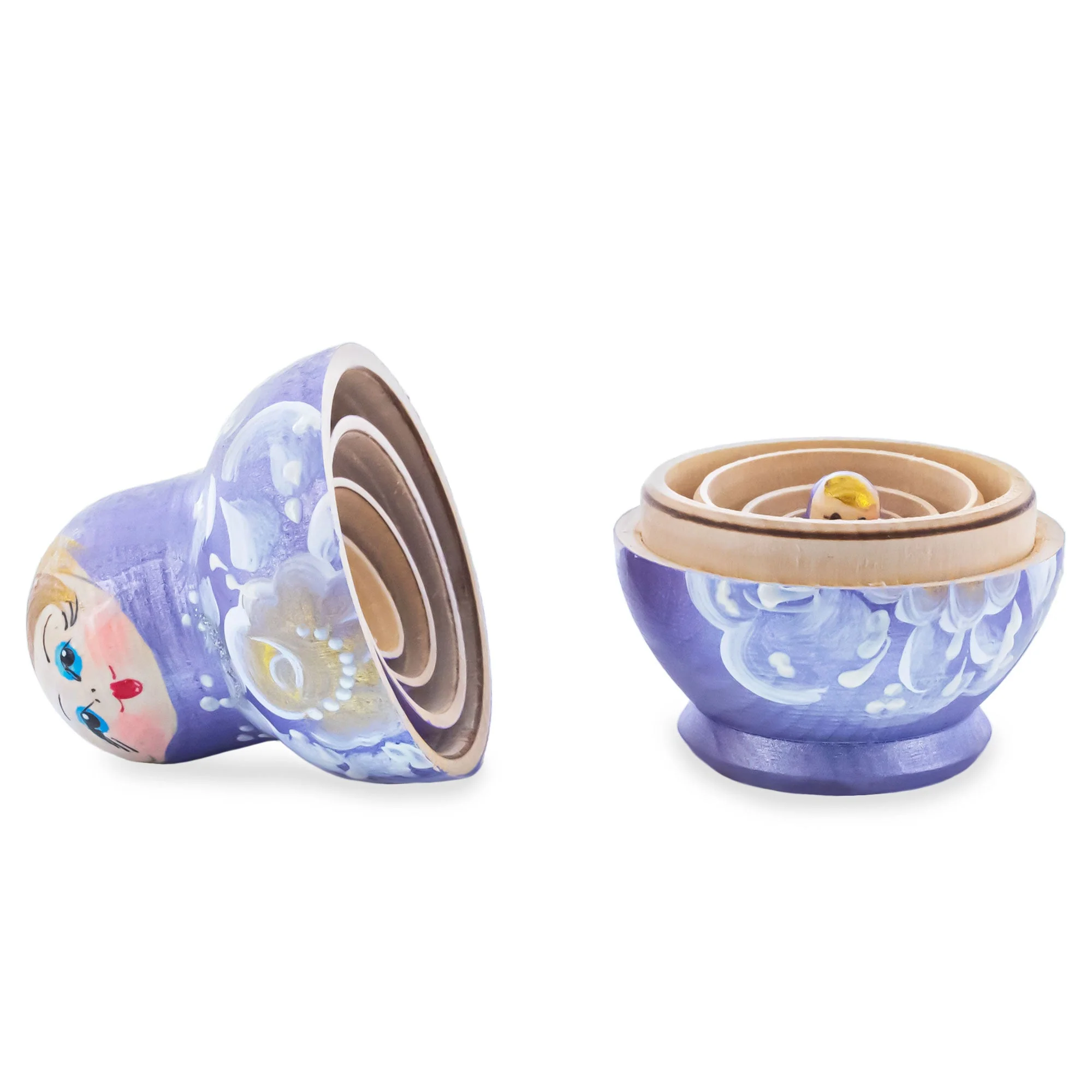 Purple Color with White Color Flowers Wooden  Nesting Dolls - Image 3