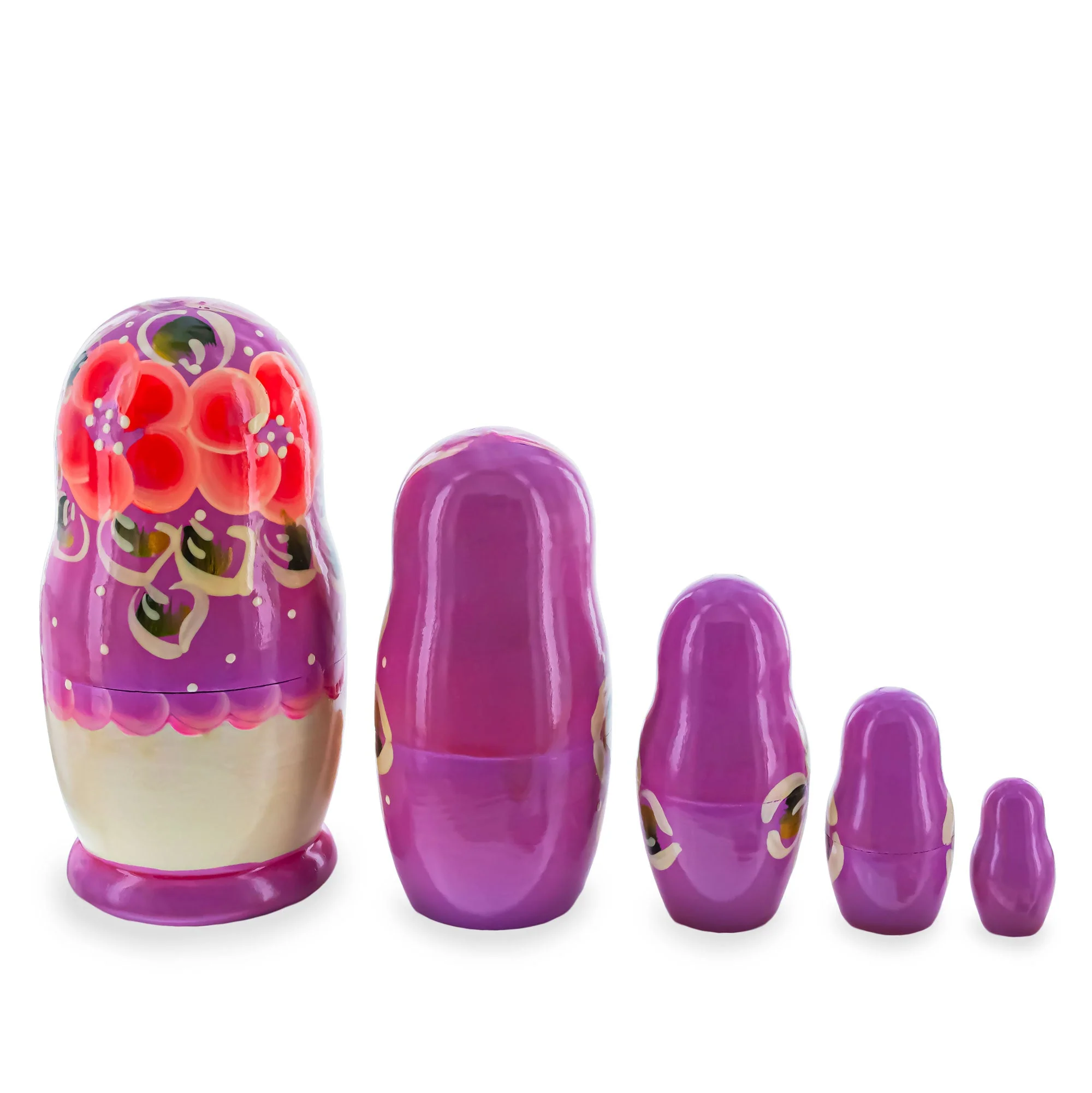 Purple Hood with Red Flowers Wooden  Nesting Dolls - Image 2