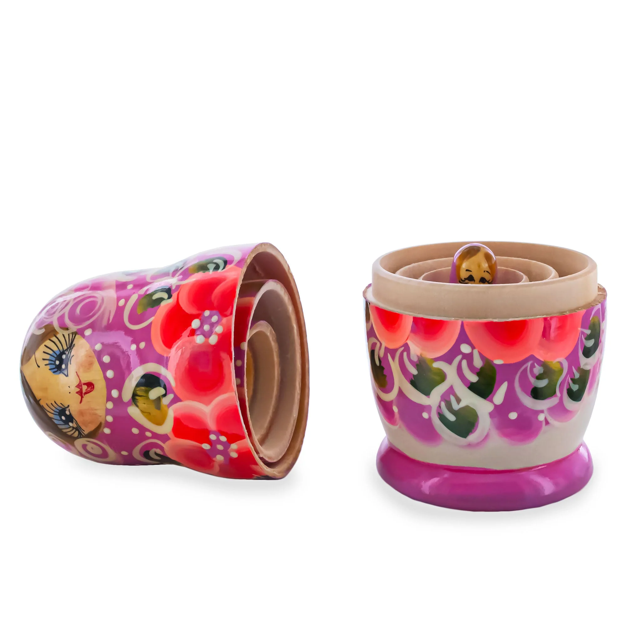 Purple Hood with Red Flowers Wooden  Nesting Dolls - Image 3
