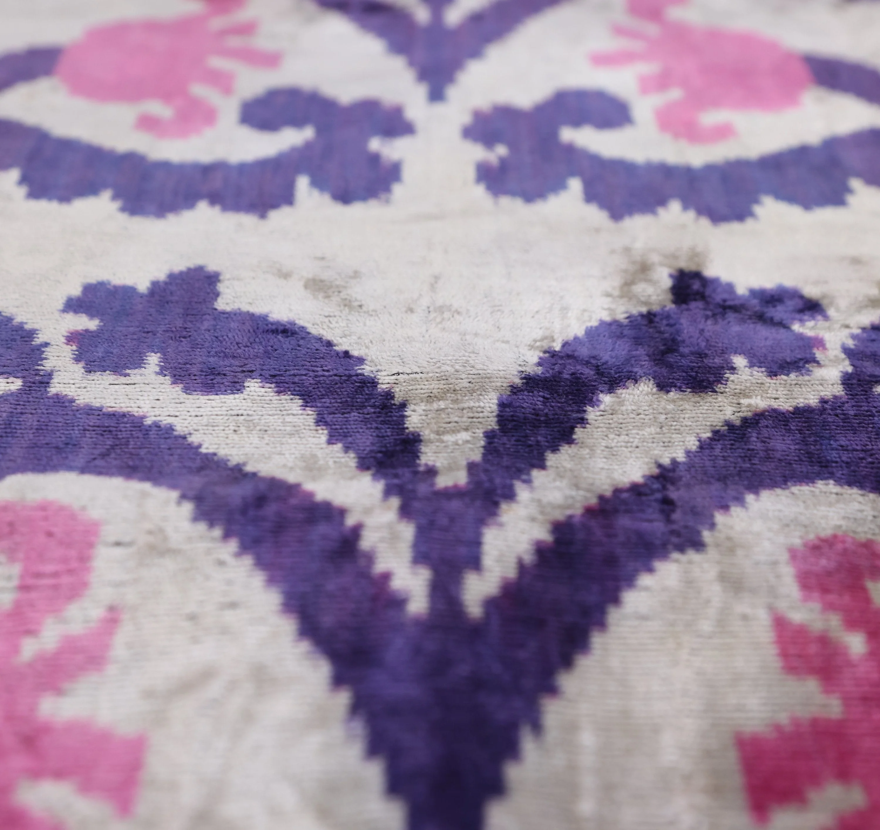 Purple & Pink Silk Velvet Ikat Lumbar Pillow 16x24 – Handmade - Image 3