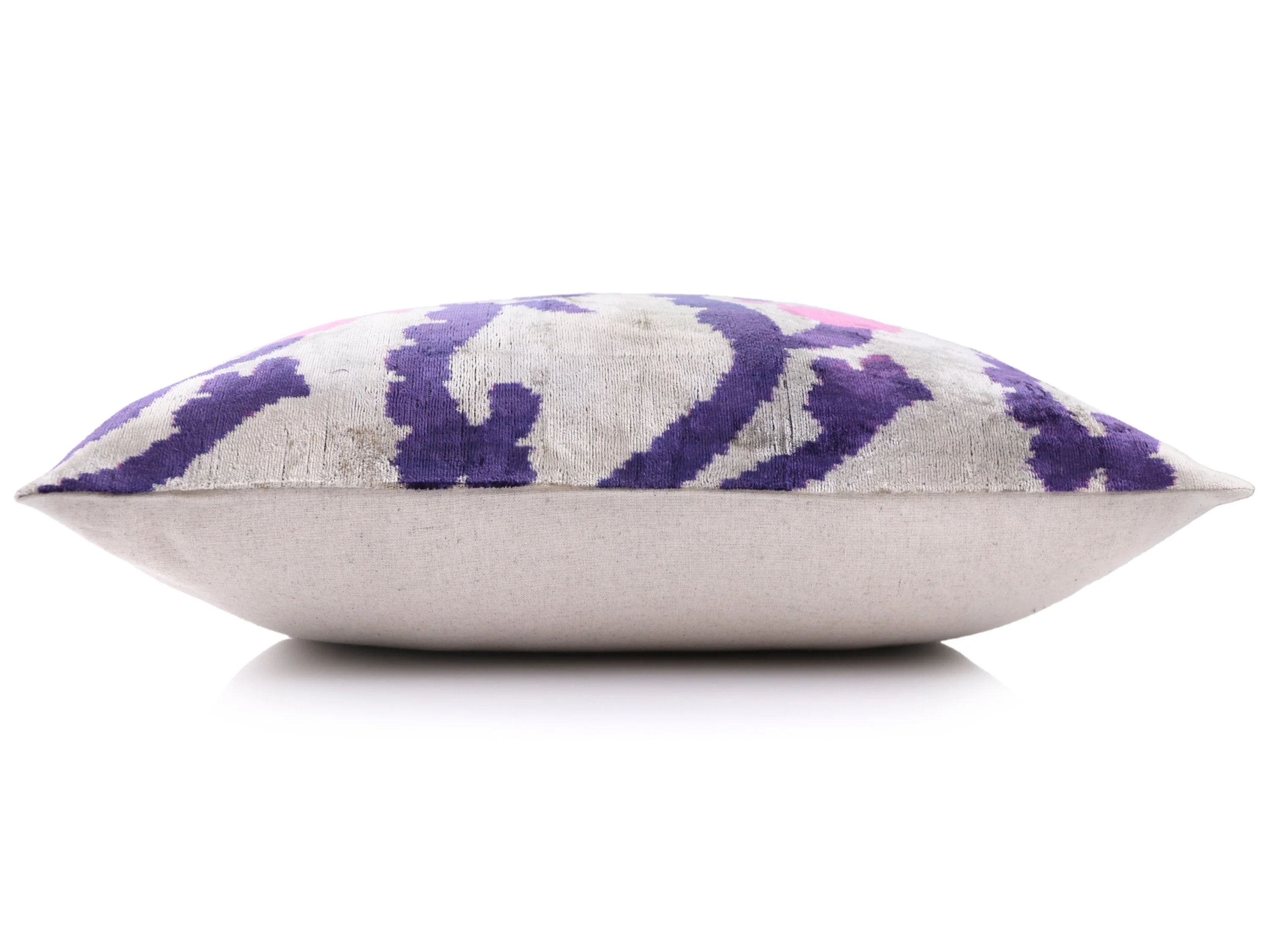 Purple & Pink Silk Velvet Ikat Lumbar Pillow 16x24 – Handmade - Image 4