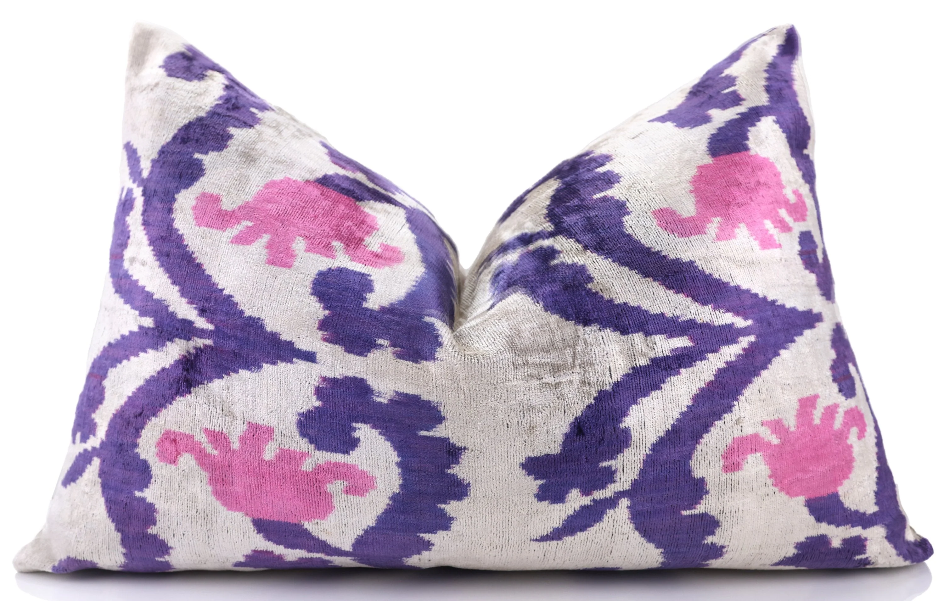 Purple & Pink Silk Velvet Ikat Lumbar Pillow 16x24 – Handmade - Image 5
