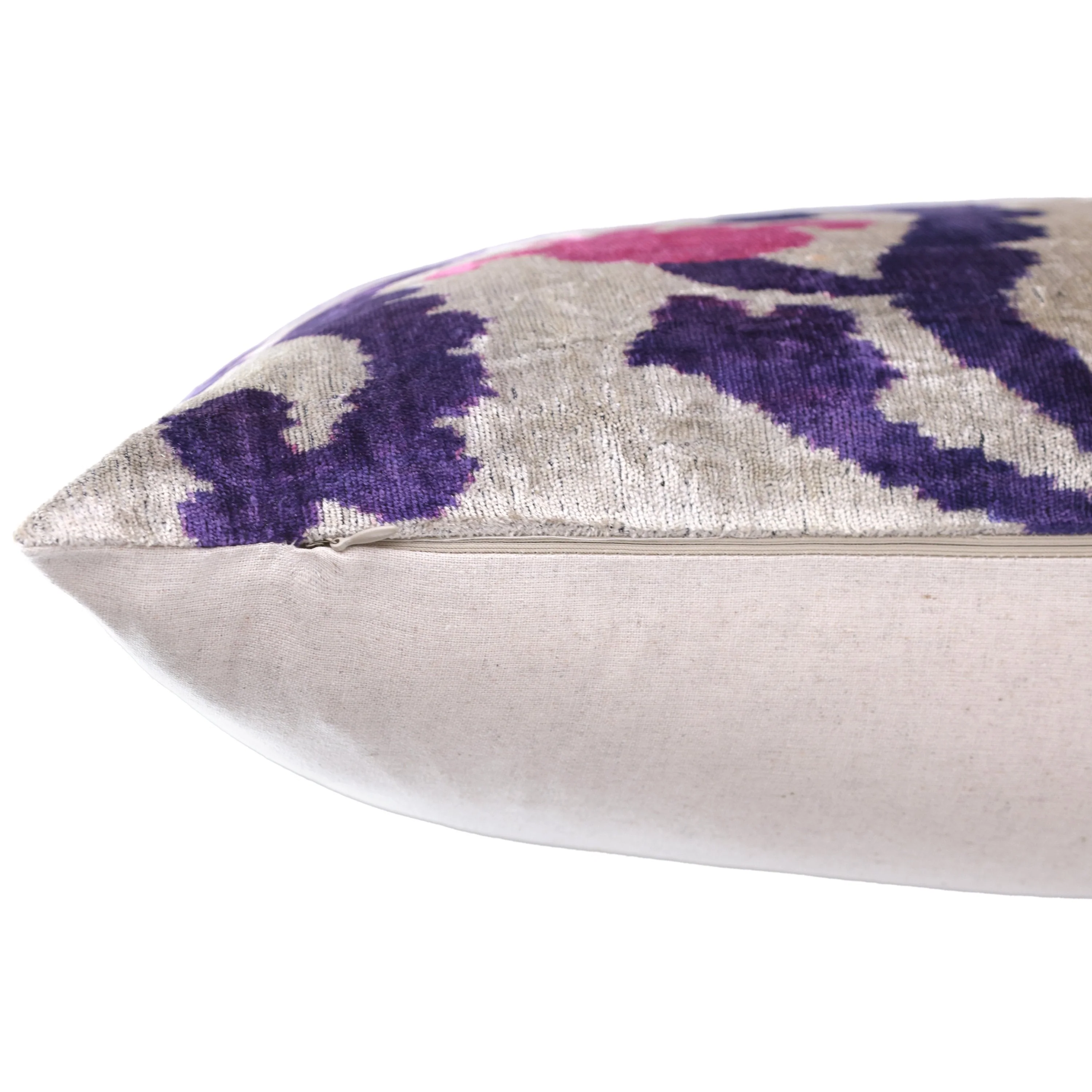Purple & Pink Silk Velvet Ikat Lumbar Pillow 16x24 – Handmade - Image 6