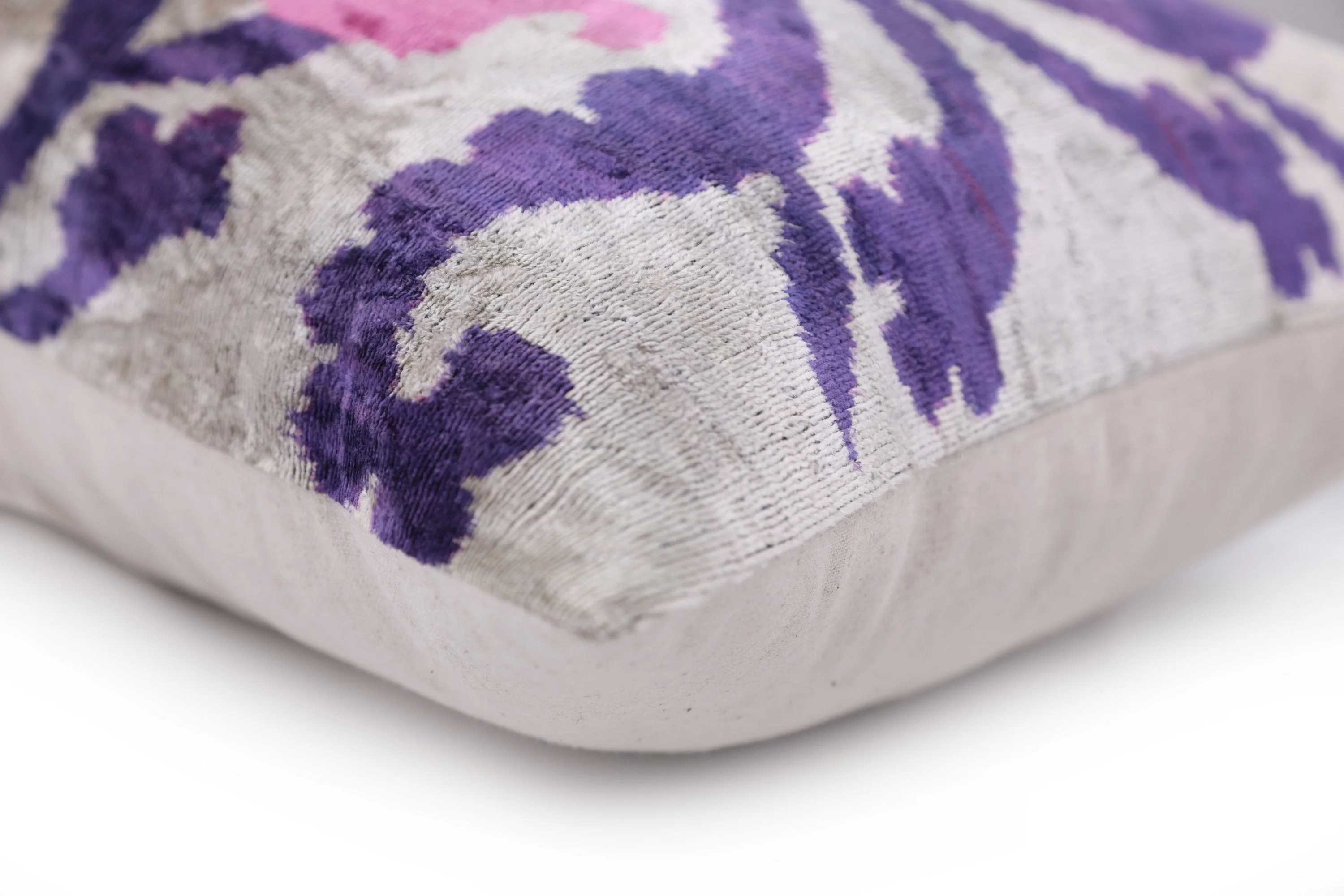 Purple & Pink Silk Velvet Ikat Lumbar Pillow 16x24 – Handmade - Image 8