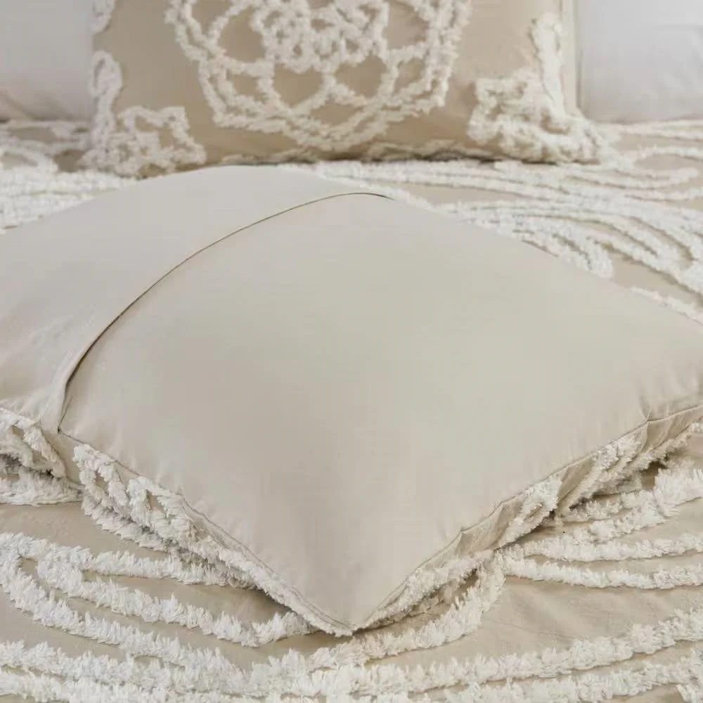 Queen 100-Percent Cotton Chenille Bedspread with Fringe Hem in Khaki Taupe Beige - Image 3