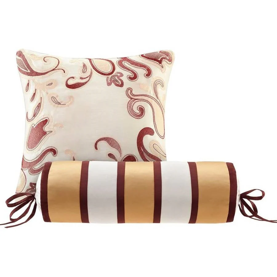 Queen 12 Piece Cotton Polyester Comforter Set Red Gold Paisley - Image 4