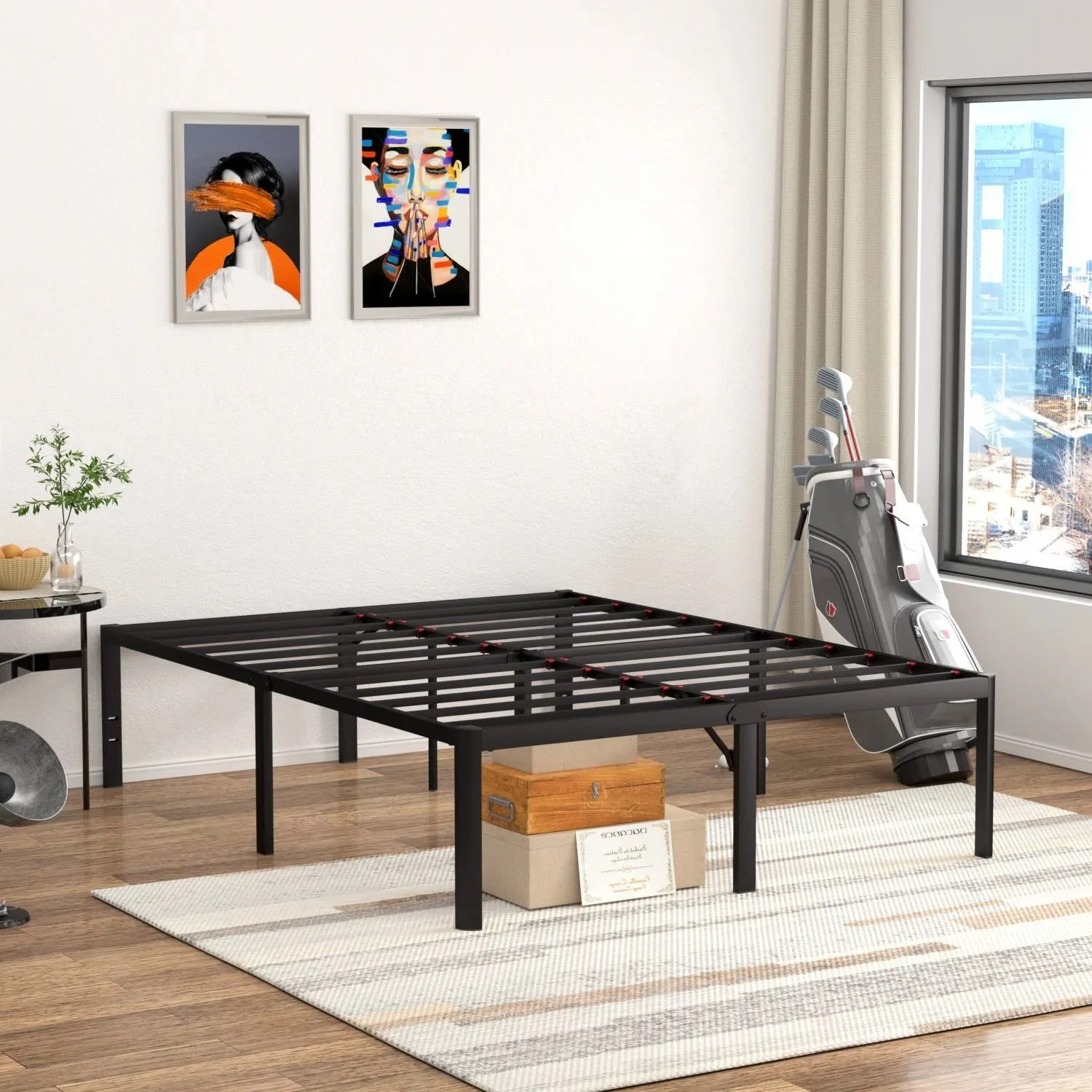 Queen 18-inch Rounded Edge Corners Metal Bed Frame with Under-bed Storage Space - Image 2