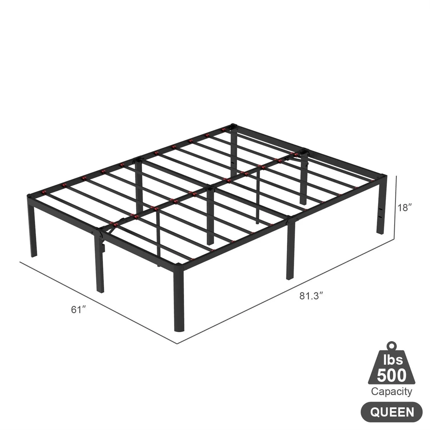 Queen 18-inch Rounded Edge Corners Metal Bed Frame with Under-bed Storage Space - Image 5