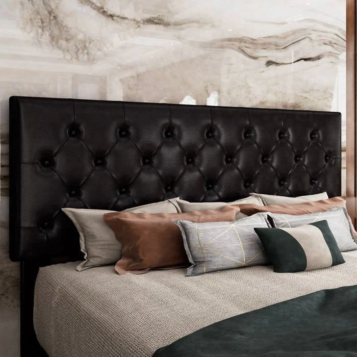 Queen Black Faux Leather Upholstered Platform Bed with Button-Tufted Headboard - Image 3