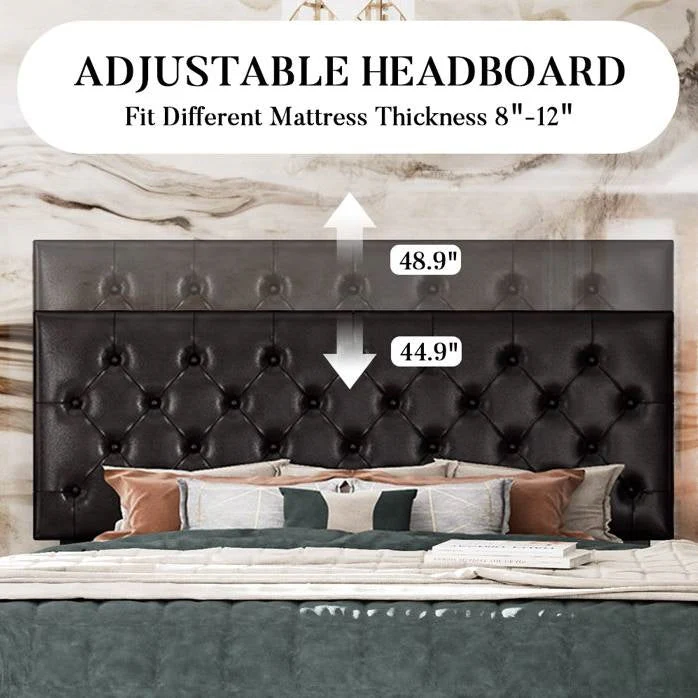 Queen Black Faux Leather Upholstered Platform Bed with Button-Tufted Headboard - Image 4