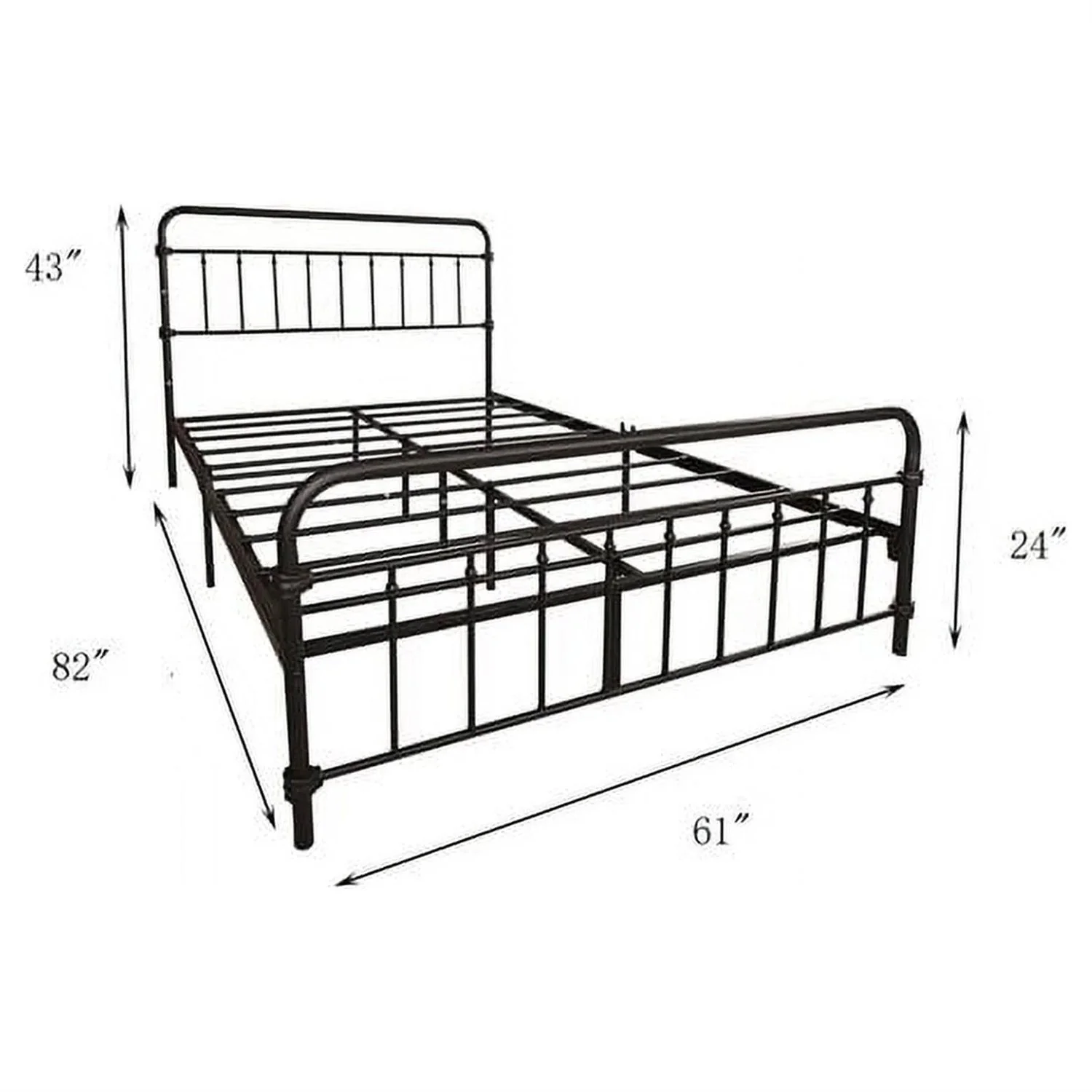 Queen Classic Farmhouse Black Metal Bed Frame with Rounded Headboard Footboard - Image 5