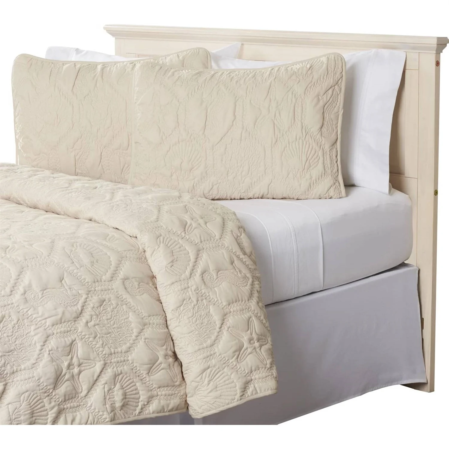 Queen Coastal Beach Starfish Seashells Seahorse Sand Tan 3-Piece Quilt Set - Image 4