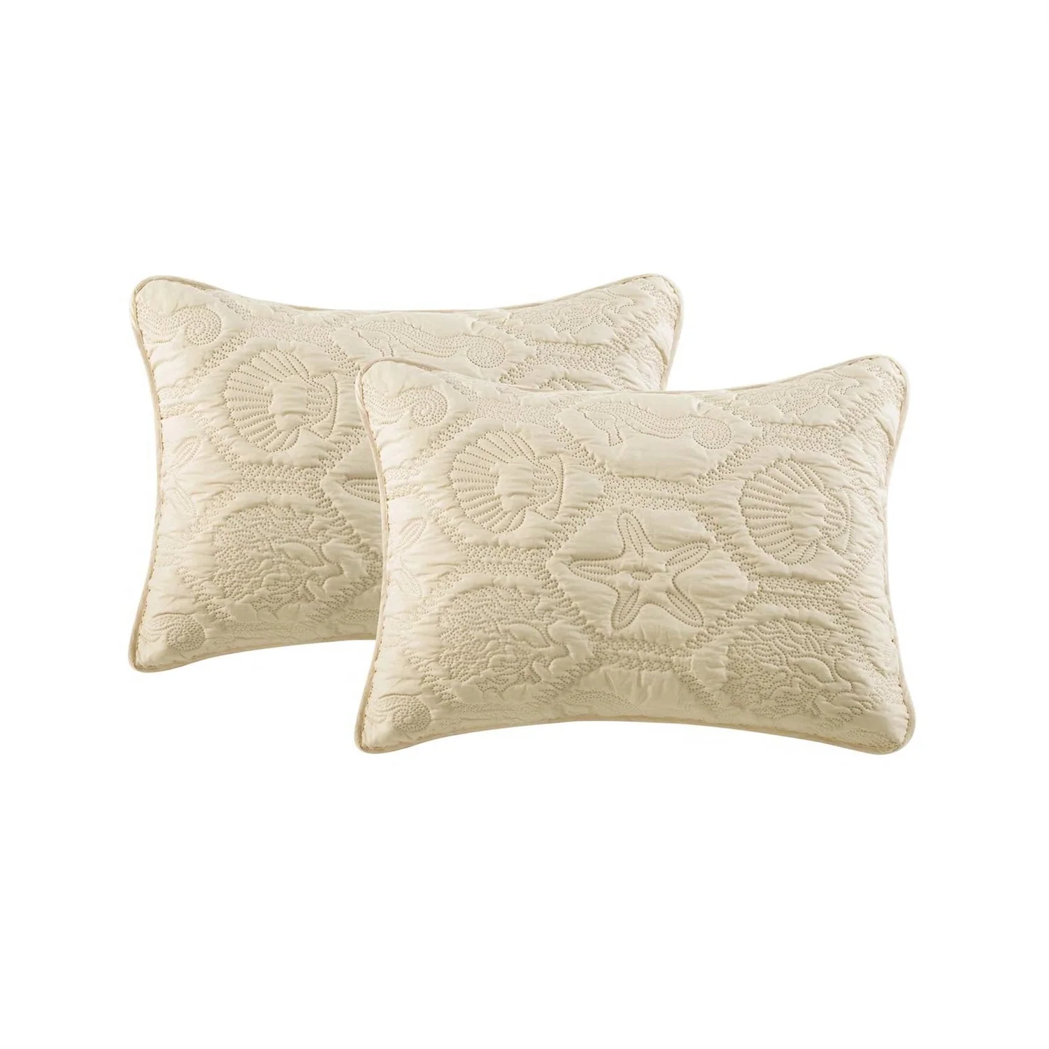 Queen Coastal Beach Starfish Seashells Seahorse Sand Tan 3-Piece Quilt Set - Image 5