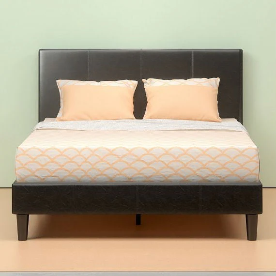 Queen Espresso Faux Leather Platform Bed Frame with Headboard - Image 4