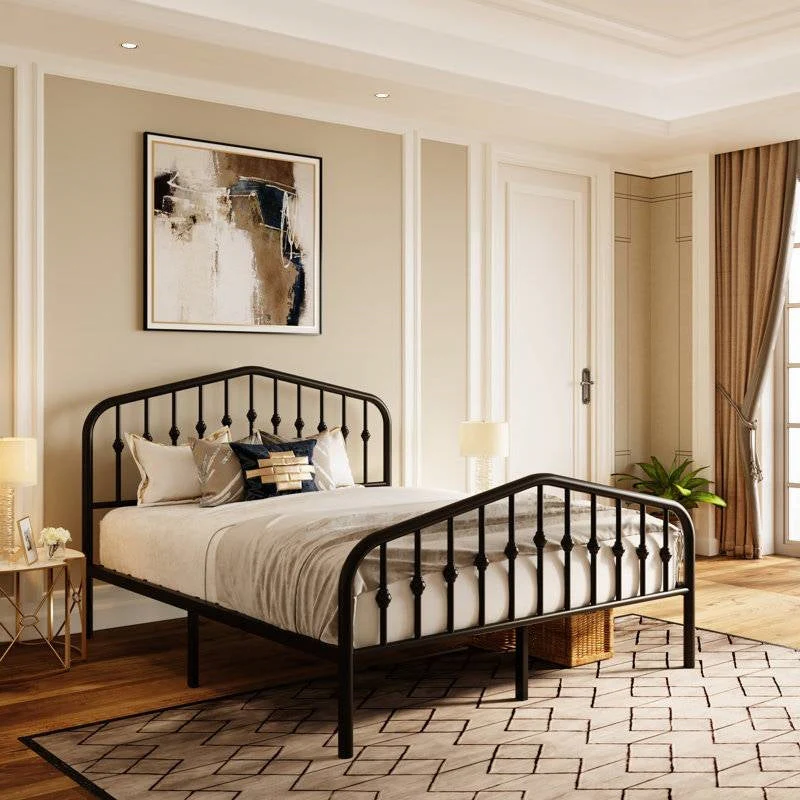 Queen Farmhouse Spindle Black Metal Platform Bed Frame with Headboard Footboard - Image 2