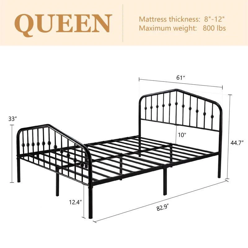 Queen Farmhouse Spindle Black Metal Platform Bed Frame with Headboard Footboard - Image 5