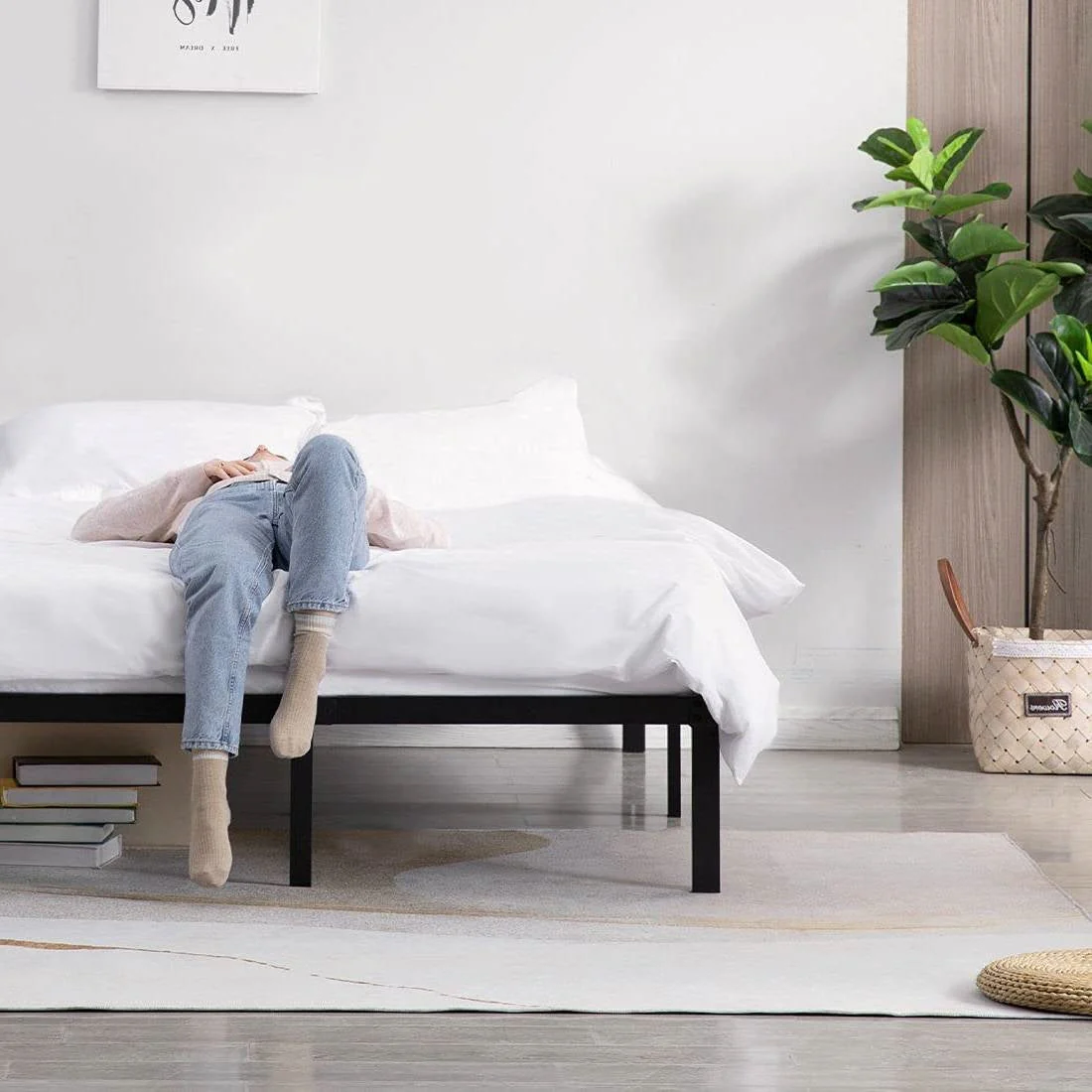 Queen Heavy Duty Metal Platform Bed Frame with Wood Slats 3,500 lbs Weight Limit - Image 4