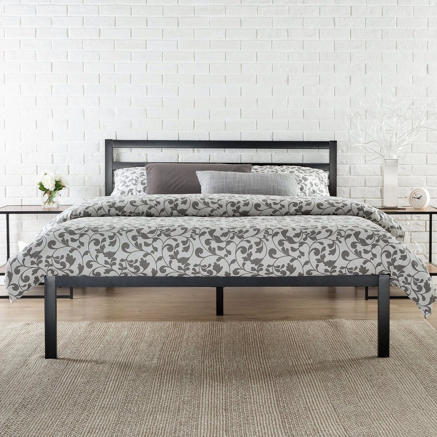 Queen Metal Platform Bed Frame with Headboard and Wood Slats - Image 3