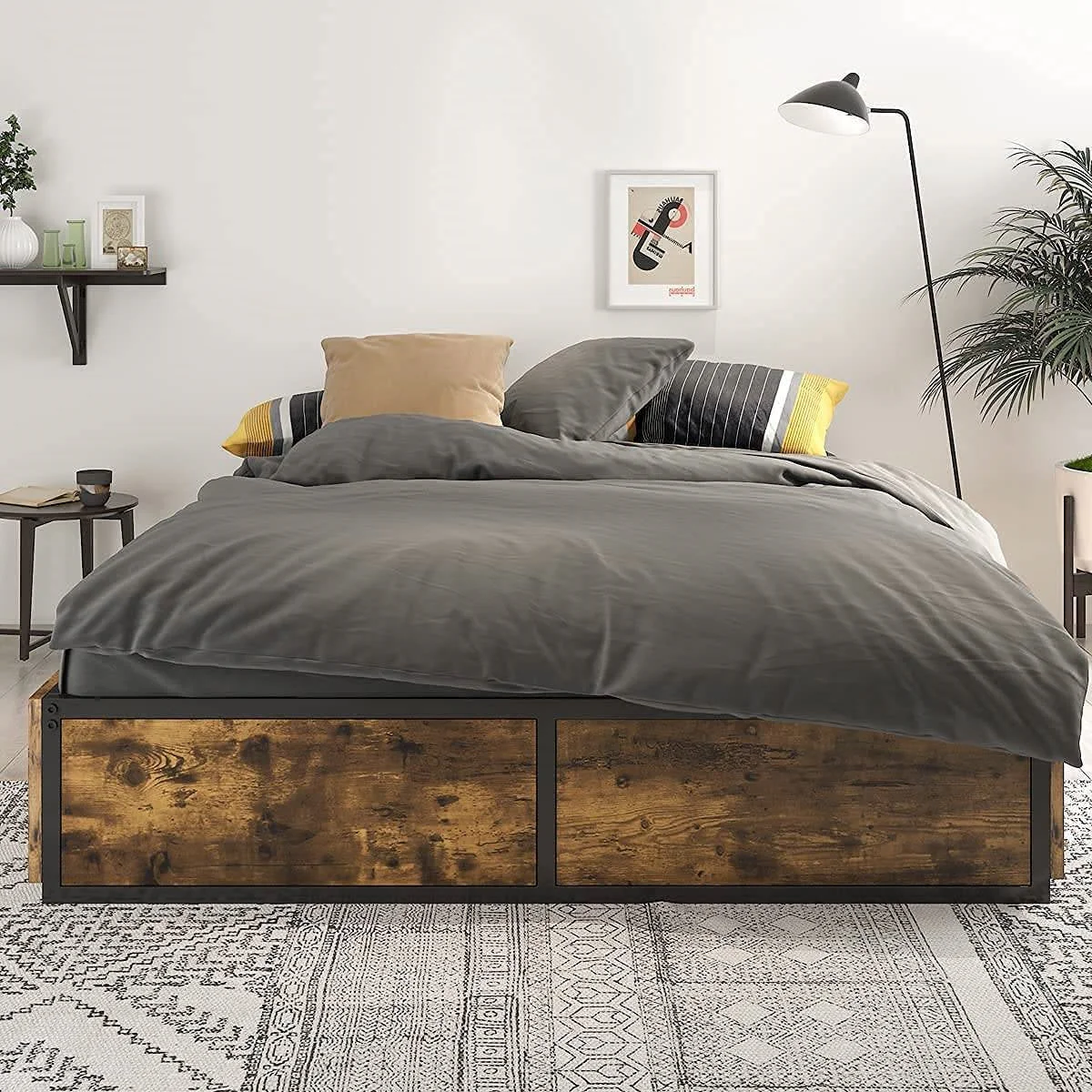 Queen Metal Wood Platform Bed Frame with 4 Storage Drawers - 800 lbs Max Weight - Image 3