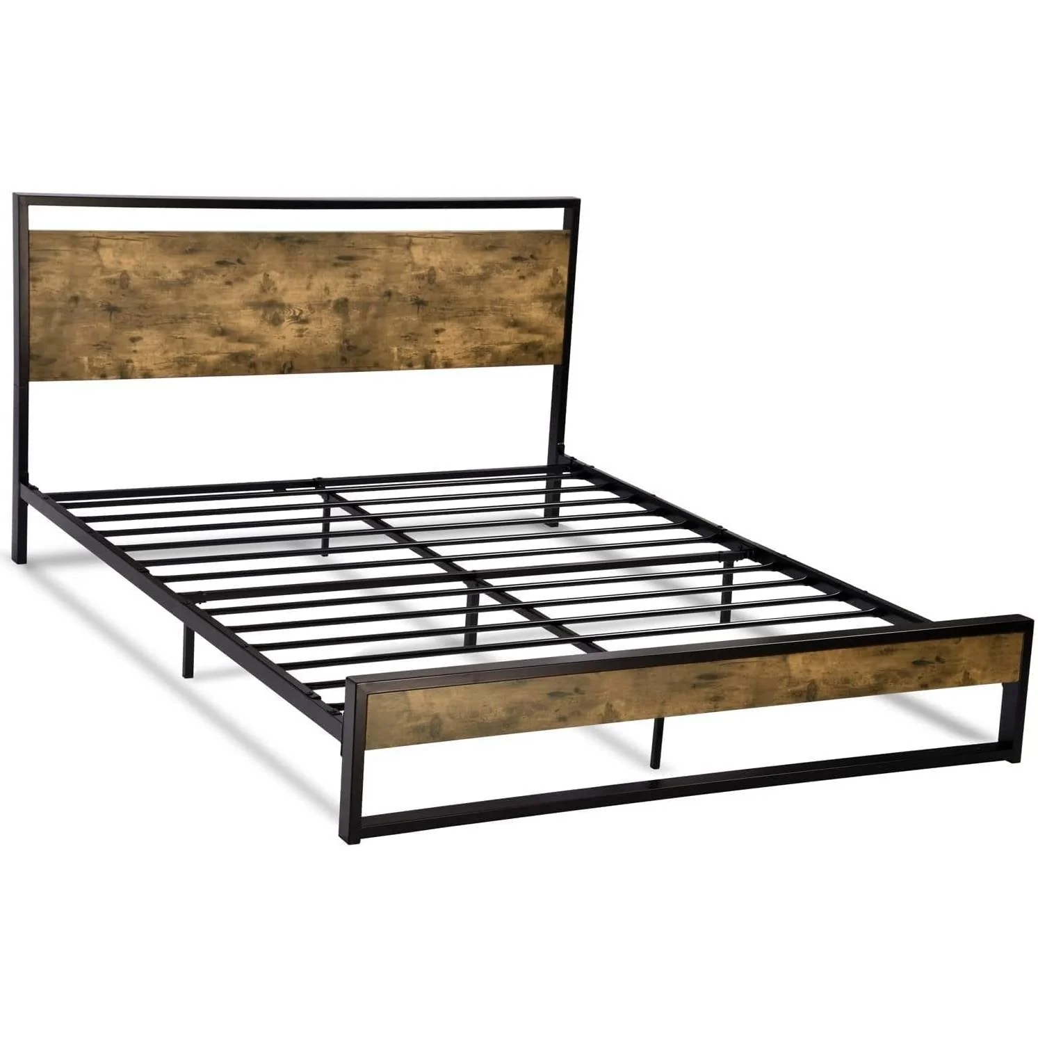 Queen Modern Farmhouse Platform Bed Frame with Wood Panel Headboard Footboard - Image 4