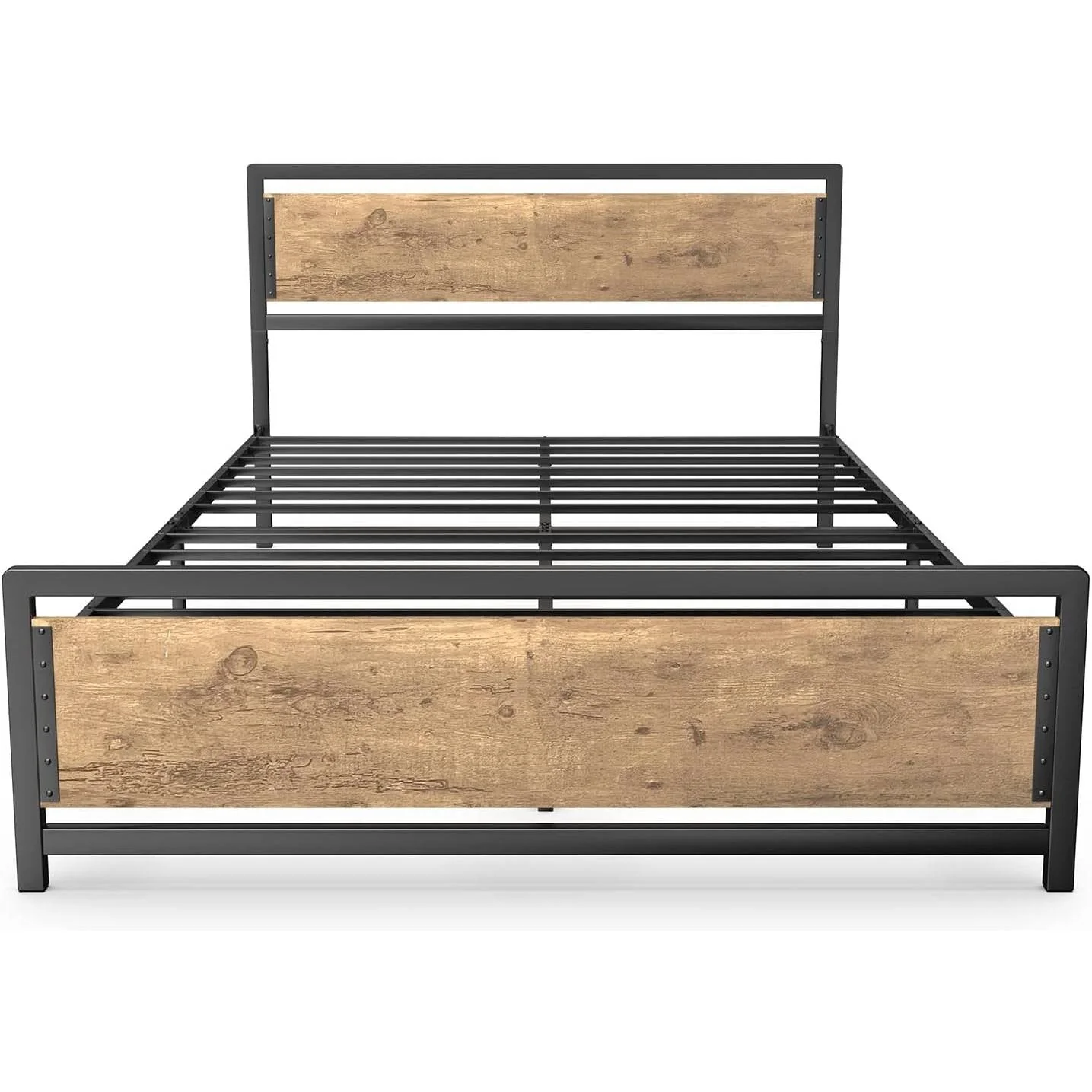 Queen Modern Metal Wood Industrial Platform Bed Frame with Headboard Footboard - Image 4