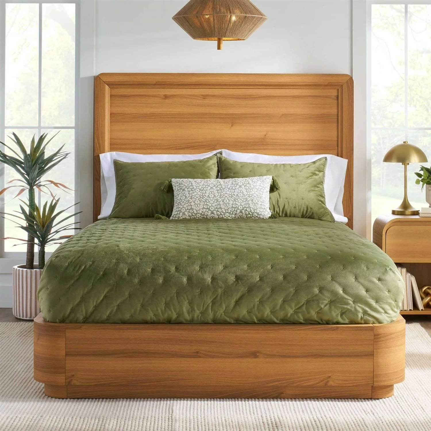 Queen Modern Wood Platform Bed Frame with Round Corners and Headboard - Image 2