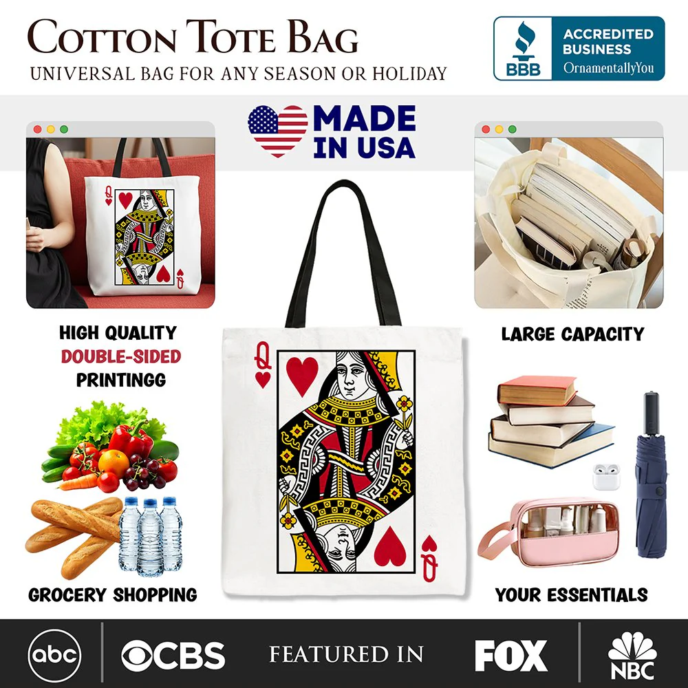 Queen of Hearts Crown Canvas Tote Bag, Royal Retro Valentine Gift Bag - Image 2