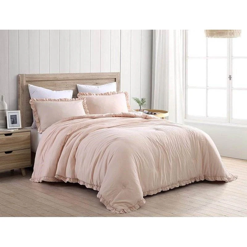 Queen Oversized Pink Ruffled Edge Microfiber Comforter Set - Image 2