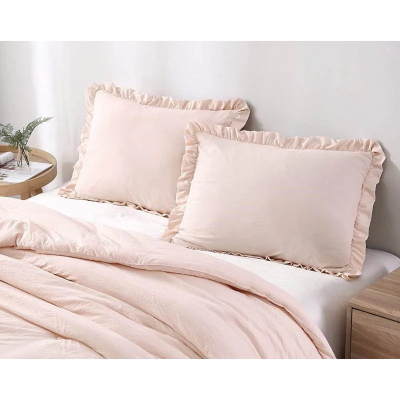 Queen Oversized Pink Ruffled Edge Microfiber Comforter Set - Image 3