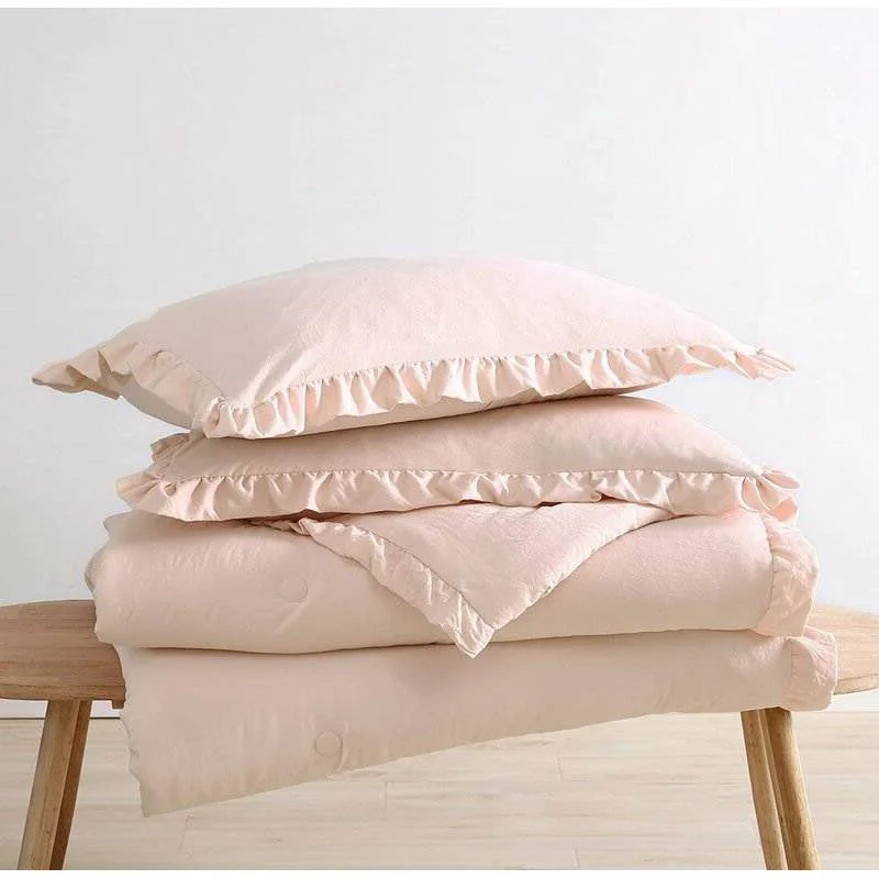 Queen Oversized Pink Ruffled Edge Microfiber Comforter Set - Image 4