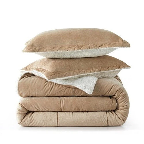 Queen Plush Microfiber Reversible Comforter Set in Gold - Image 4