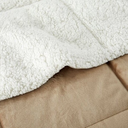 Queen Plush Microfiber Reversible Comforter Set in Gold - Image 5