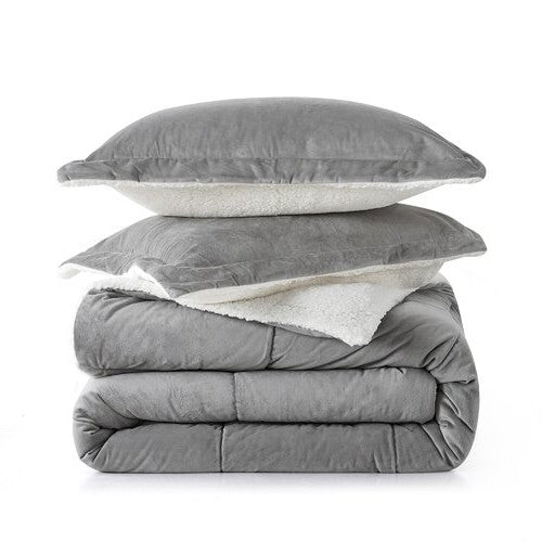 Queen Plush Microfiber Reversible Comforter Set in Grey - Image 3