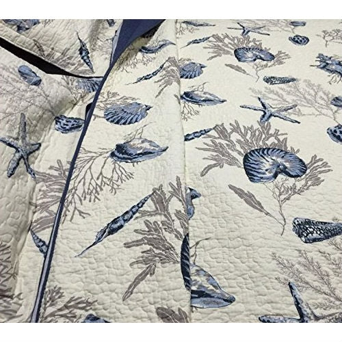 Queen size 100-Percent Cotton 3-Piece Bedspread Quilt Set Ocean Beach Sea Shells Marine Starfish - Image 2