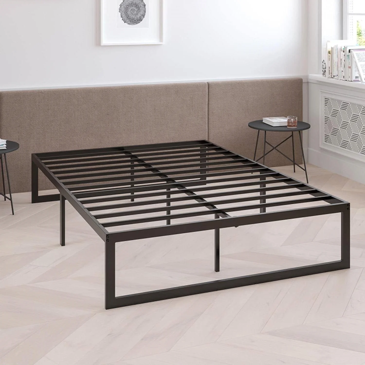 Queen Size 14 Inch High Heavy Duty Black Metal Platform Bed Frame - Image 2