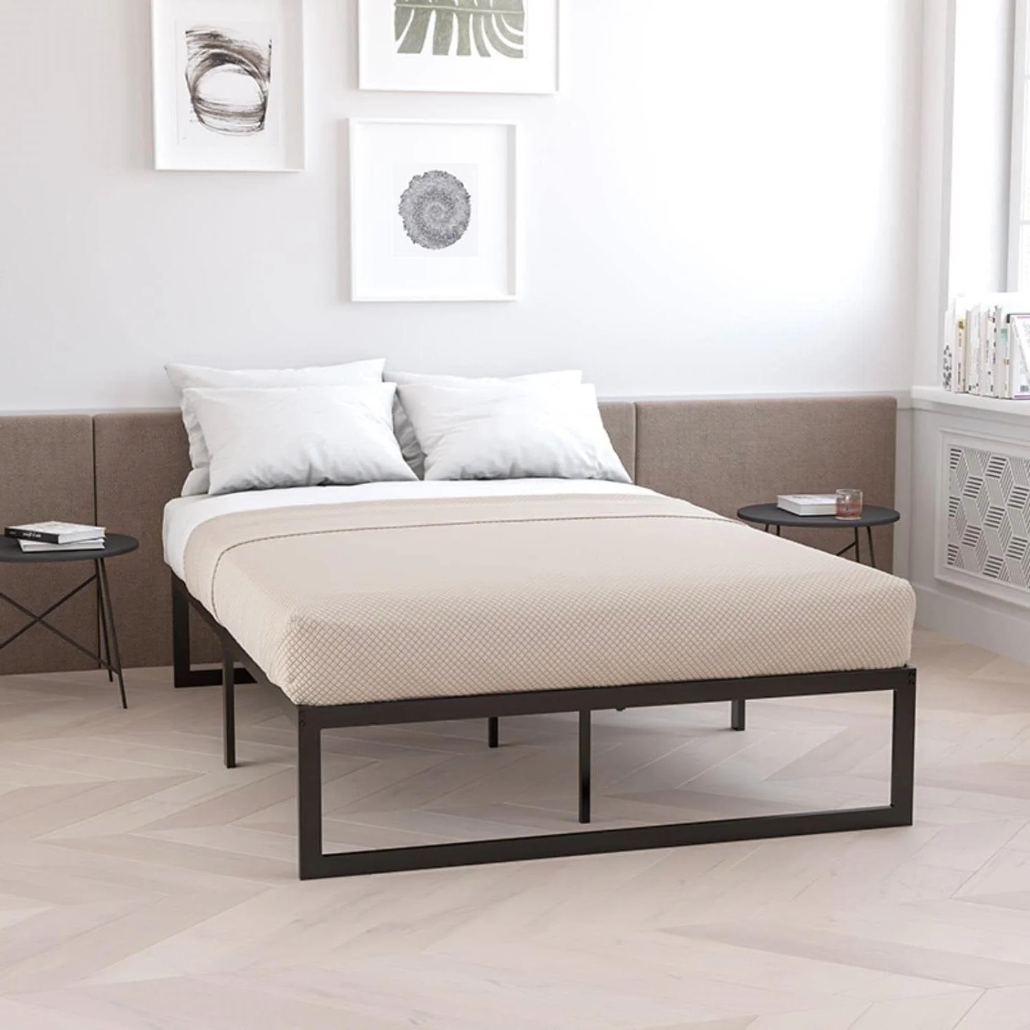 Queen Size 14 Inch High Heavy Duty Black Metal Platform Bed Frame - Image 3