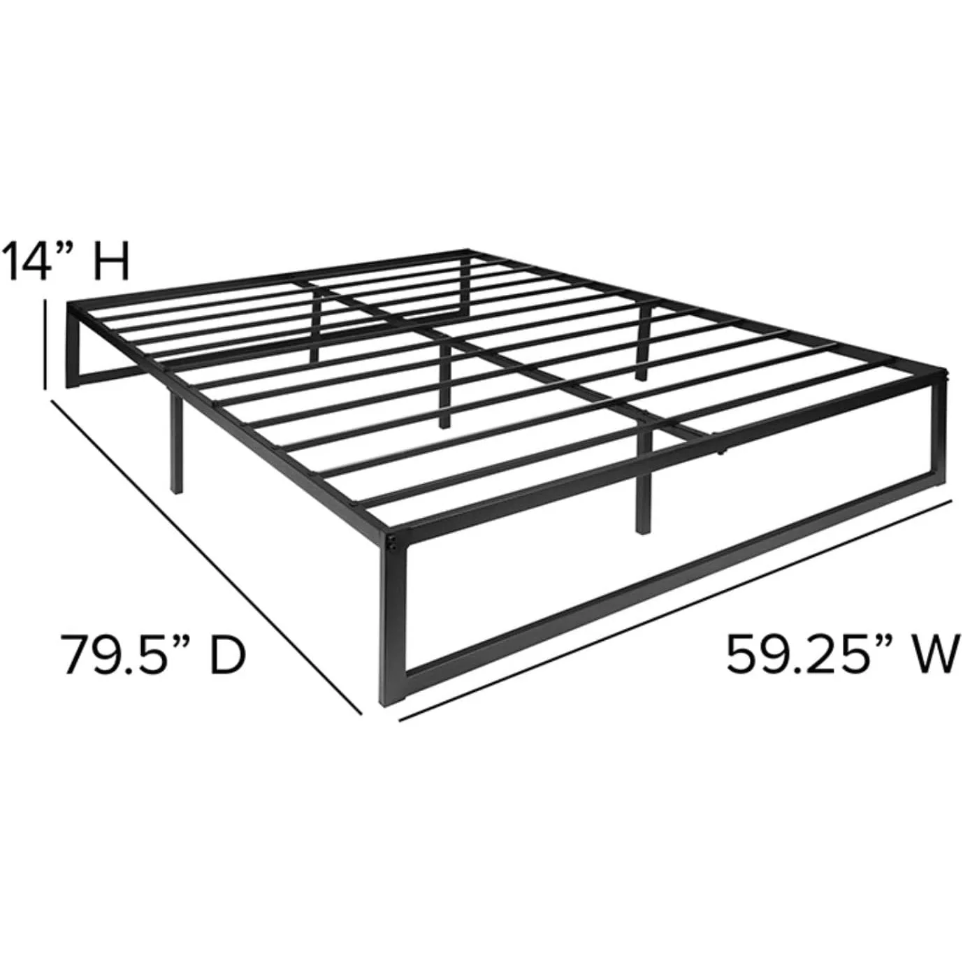 Queen Size 14 Inch High Heavy Duty Black Metal Platform Bed Frame - Image 5