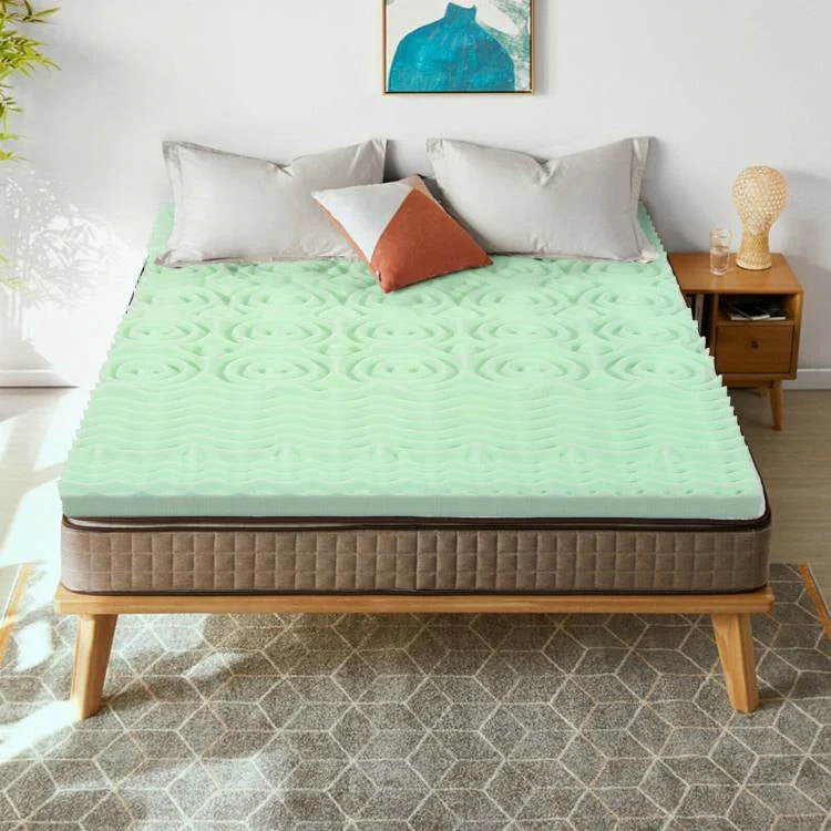 Queen size 3-inch Thick Green Ergonomic Breathable Air Foam Mattress Topper - Image 4