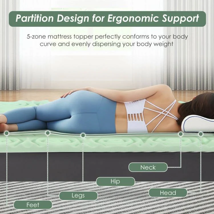 Queen size 3-inch Thick Green Ergonomic Breathable Air Foam Mattress Topper - Image 5